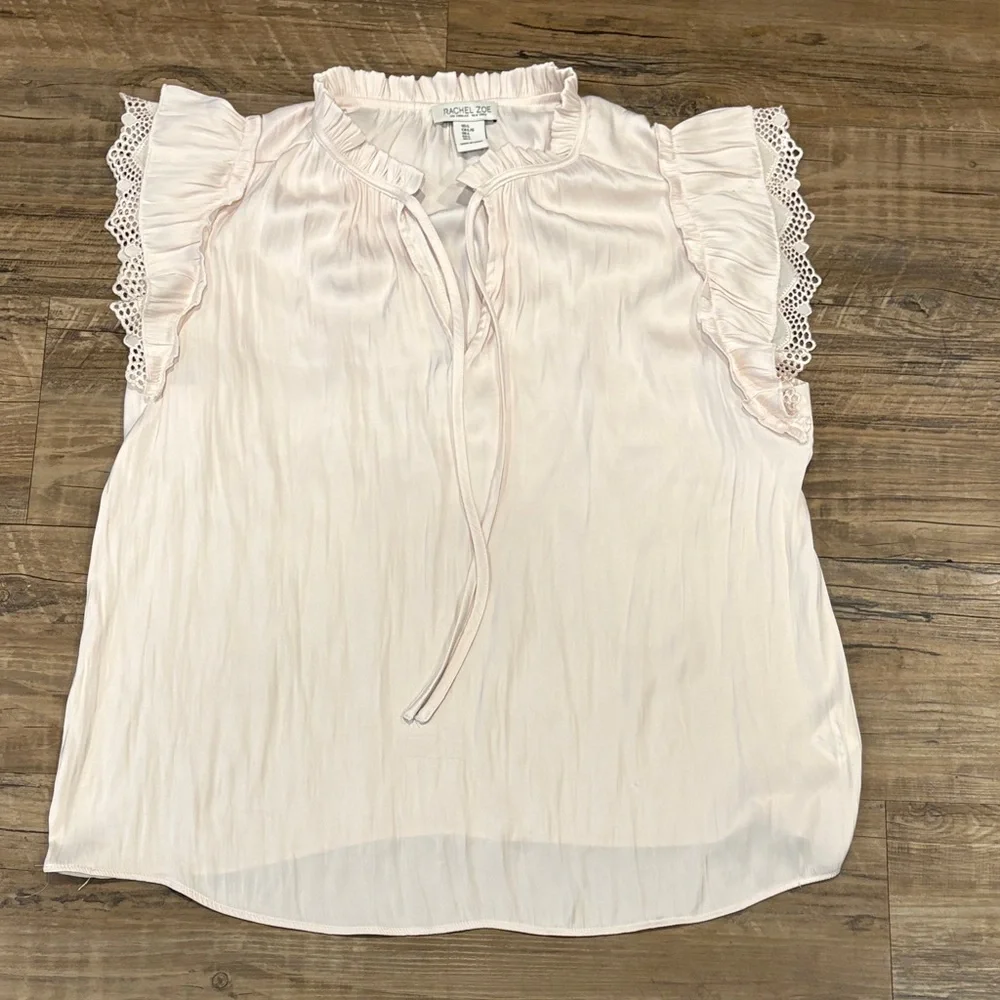 Creme Ruffled Blouse with Lace Trim - Picture 1 of 2